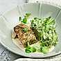 Dillstekt torsk med råstekt broccoli och vitvinssås