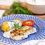 Fisk med frasigt täcke och kall dillsås