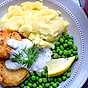 Friterad halloumi med potatismos och kall sås