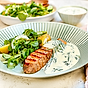 Grillad lax med krämig citron- och spenatsås