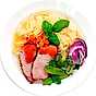 Helstekt fläskytterfilé med pasta och grönsaker