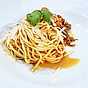 Spaghetti och köttfärssås med bakade champinjoner