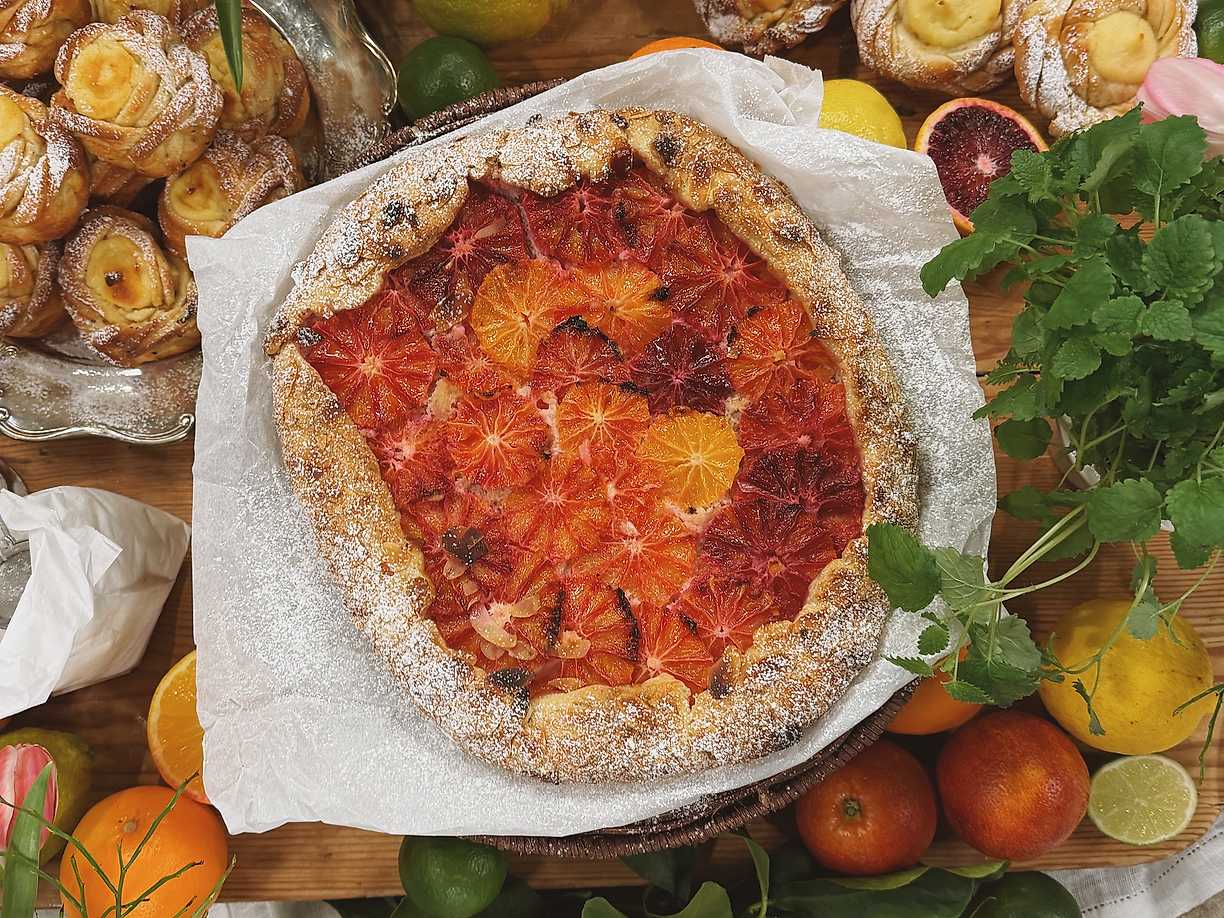 Blodapelsingalette med mandelkräm