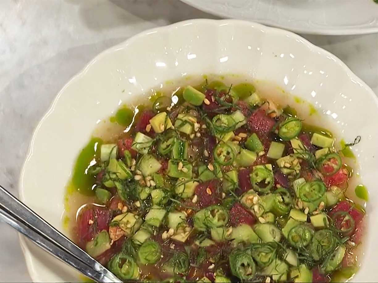 Ceviche på vattenmelon och tonfisk