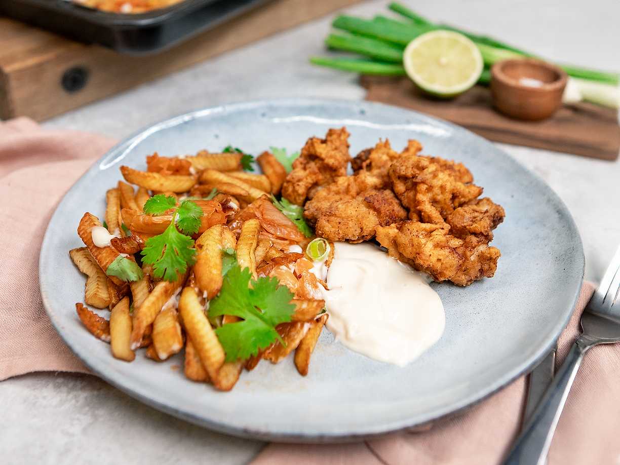 Popcorn-kyckling med kimchifries