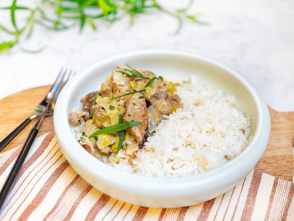 Fläskfilégryta med svamp, gorgonzola och grönpeppar