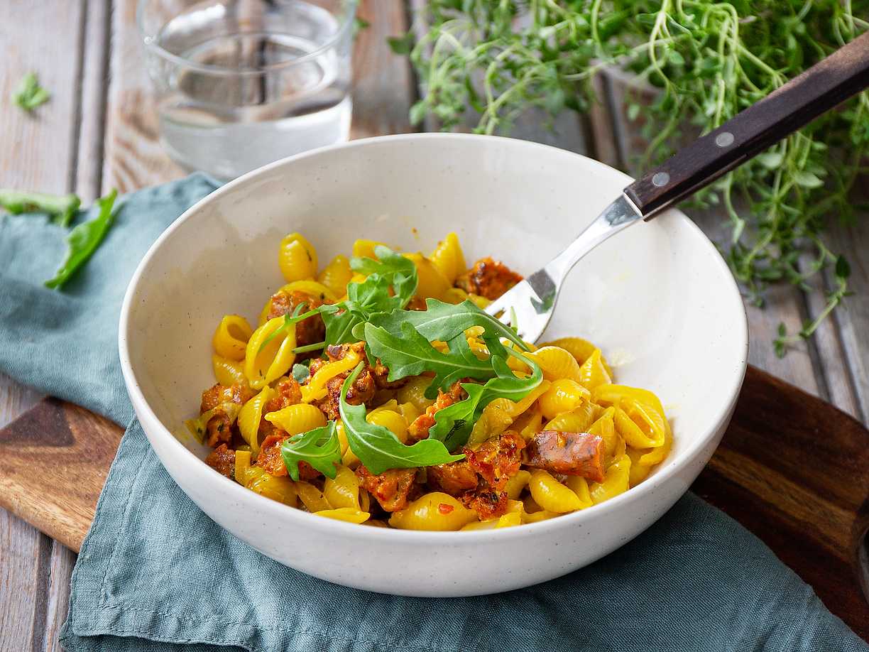 Krämig salsicciapasta med saffran och fänkål