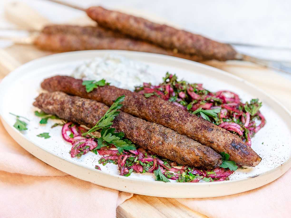 Grillade kebabspett med tzatziki