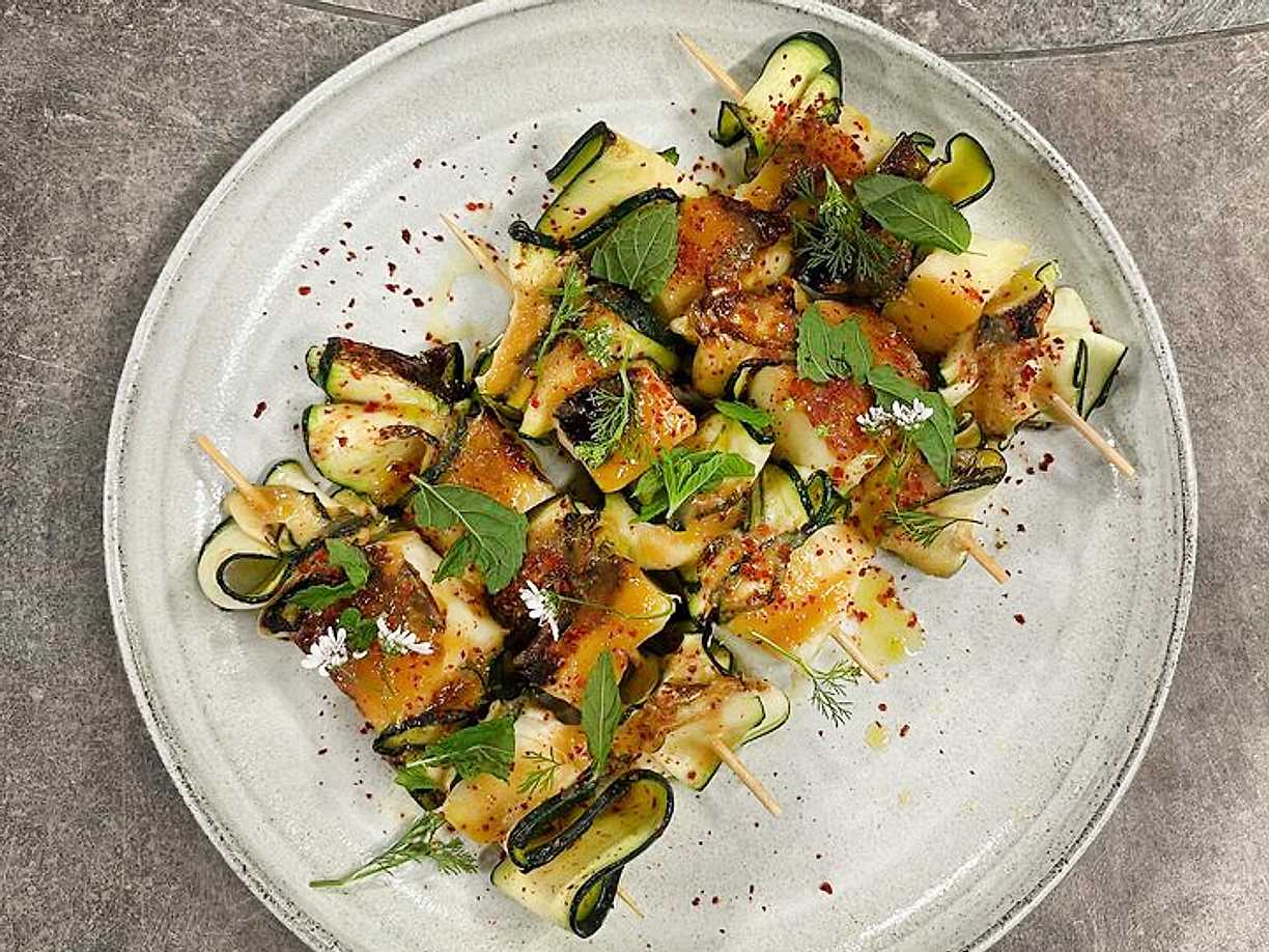 Halloumispett med misoglaze