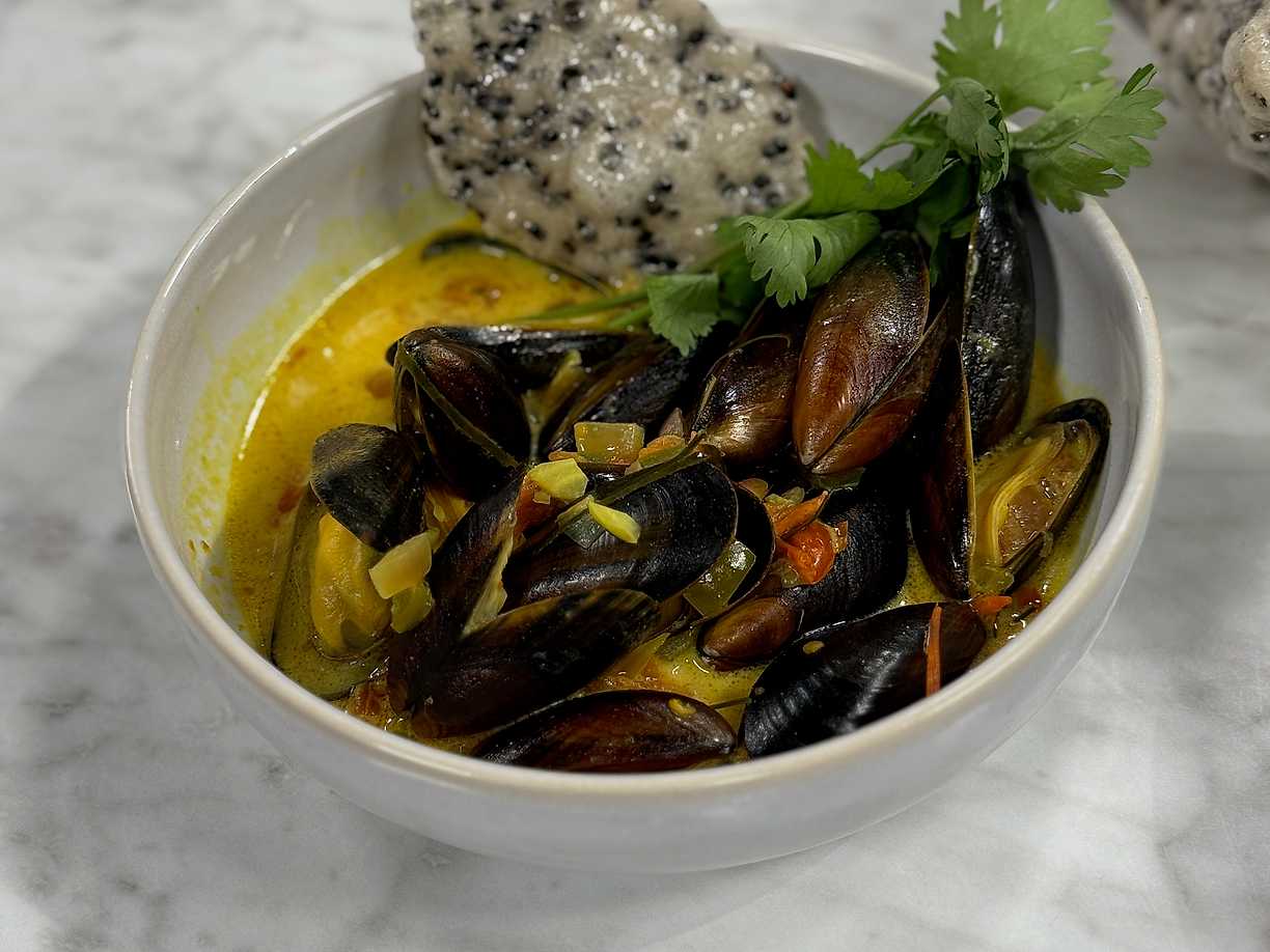 Indiska musslor med krispigt rispapper