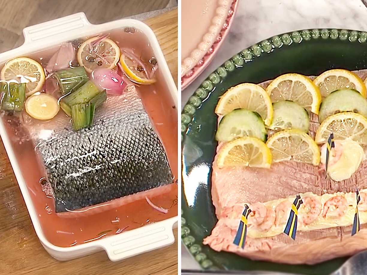 Inkokt lax med pressgurka och löjromssås