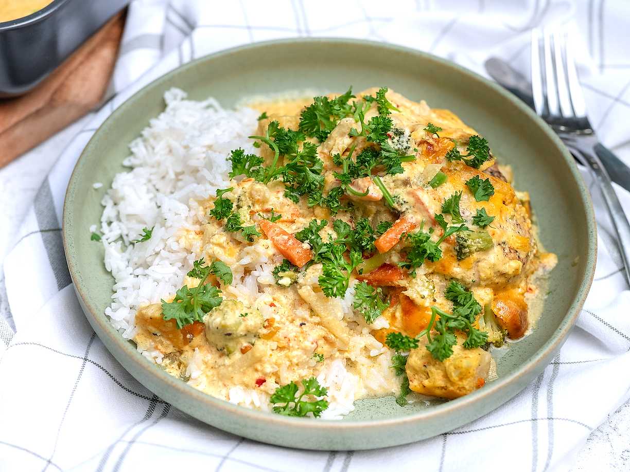 Krämig kycklinggratäng med mango chutney