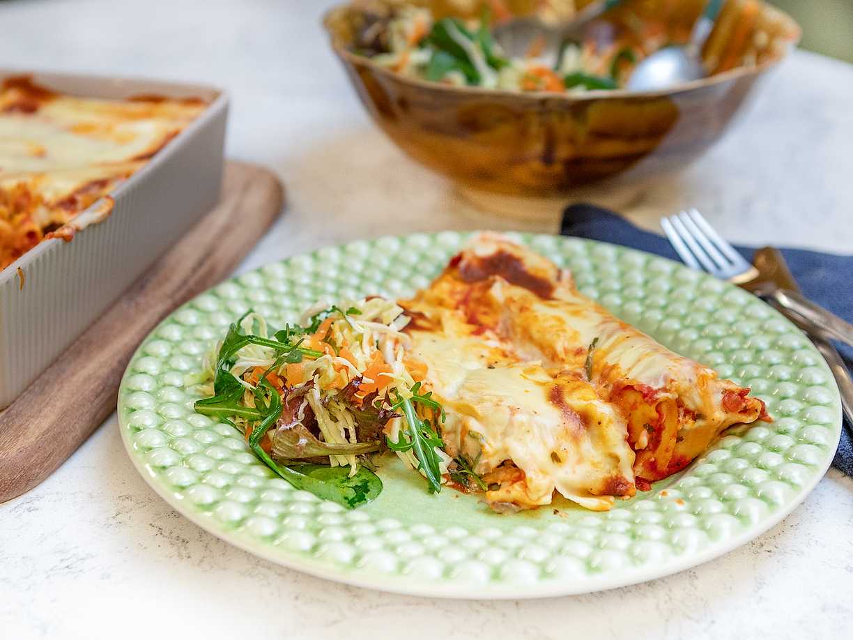 Krämiga lasagnerullar med spenat