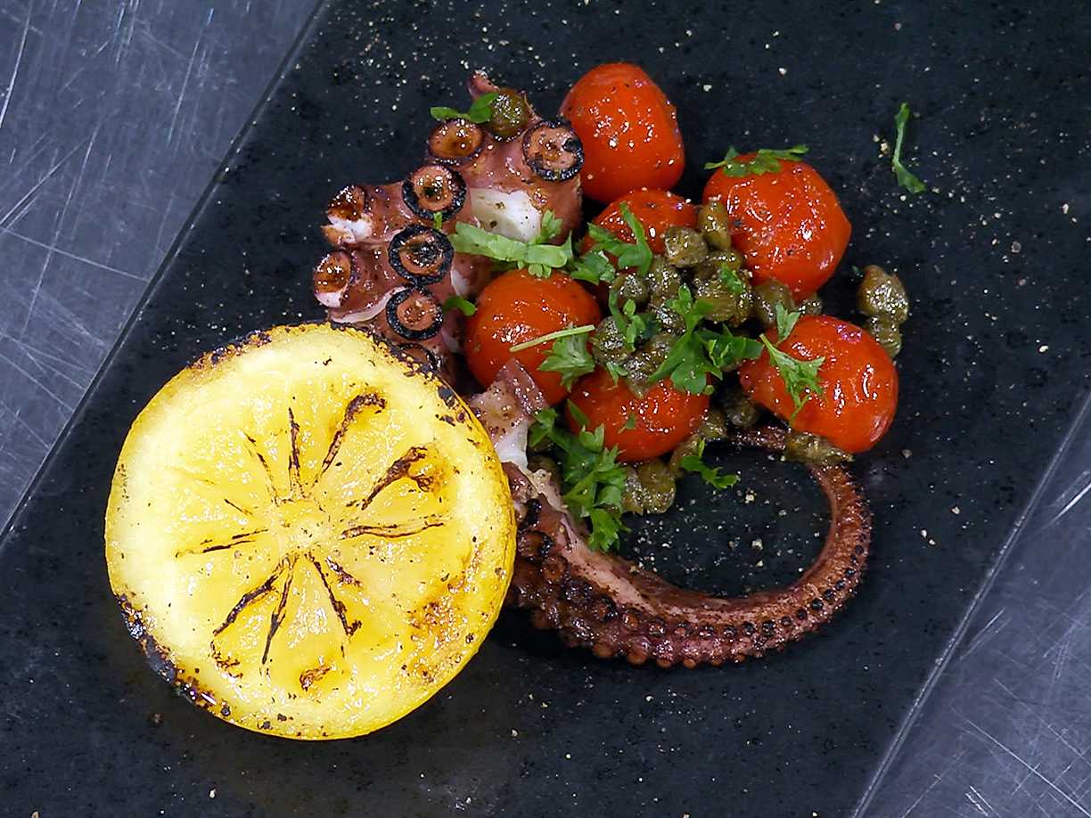 Marinerad och stekt bläckfisk