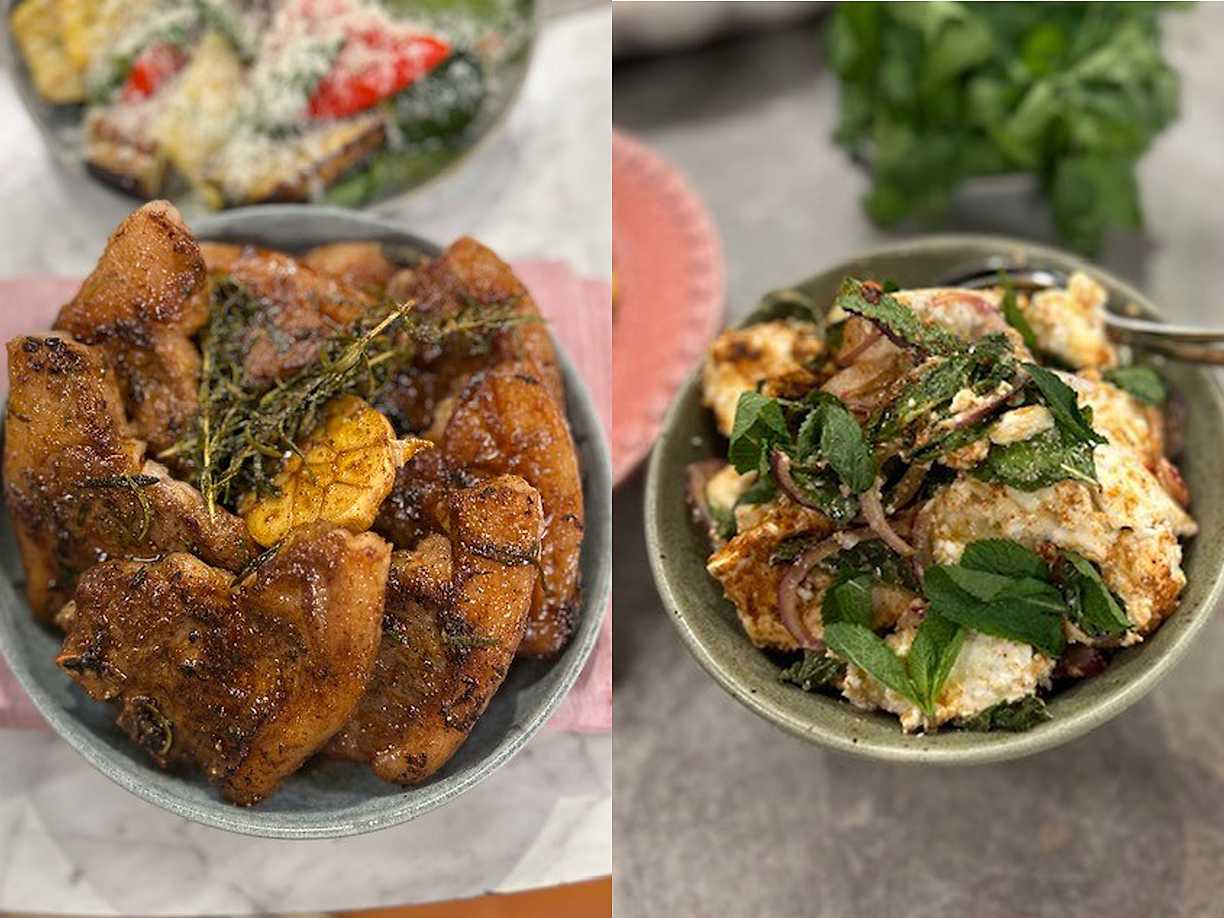 Marinerade lammkotletter med getostsallad