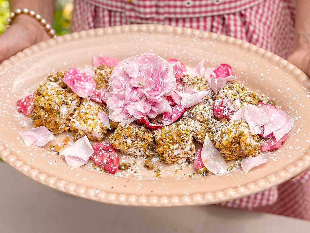 Marshmallows med smak av ros och pistage