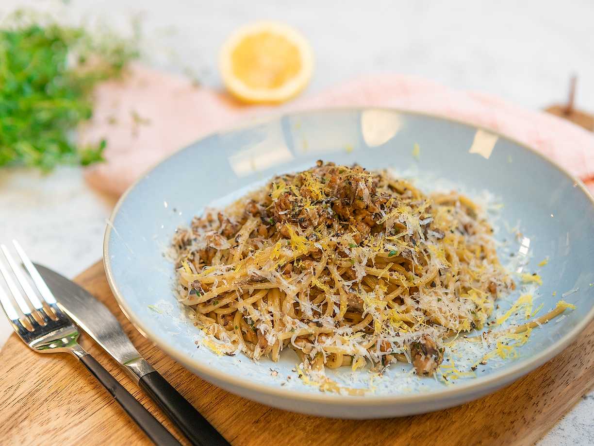 Pasta med krämig svampragu