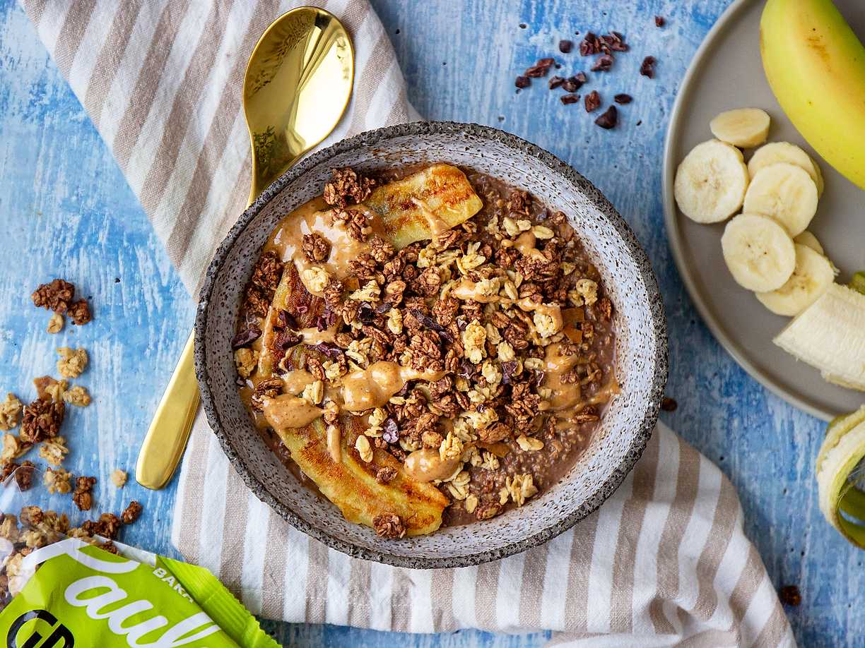 Krämig choklad- och kaffegröt med stekt banan