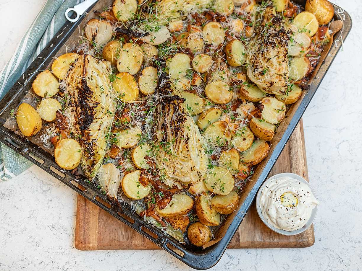 Rostade grönsaker med tryffelkräm, dragon och parmesan