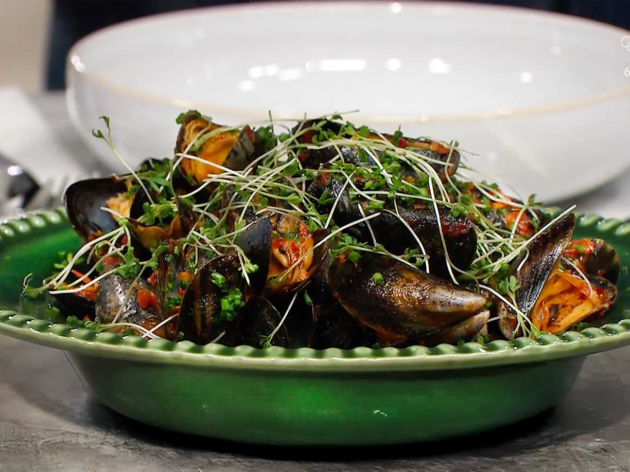 Saffransblåmusslor med 'Nduja