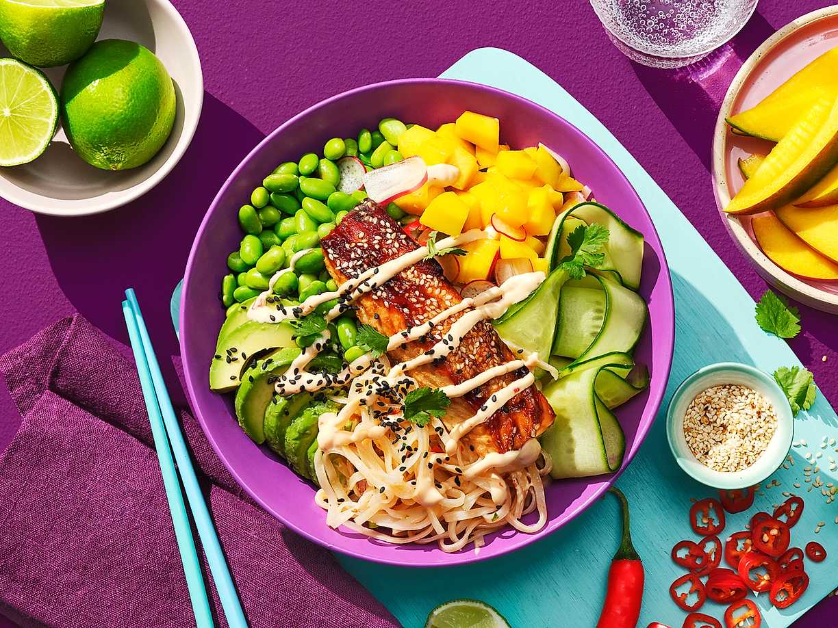 Laxbowl teriyaki med nudlar