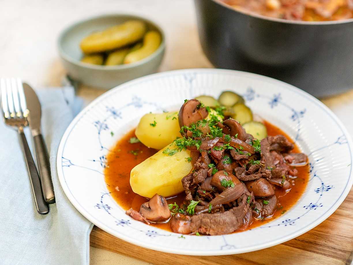 Snabb bourguignon på lövbiff