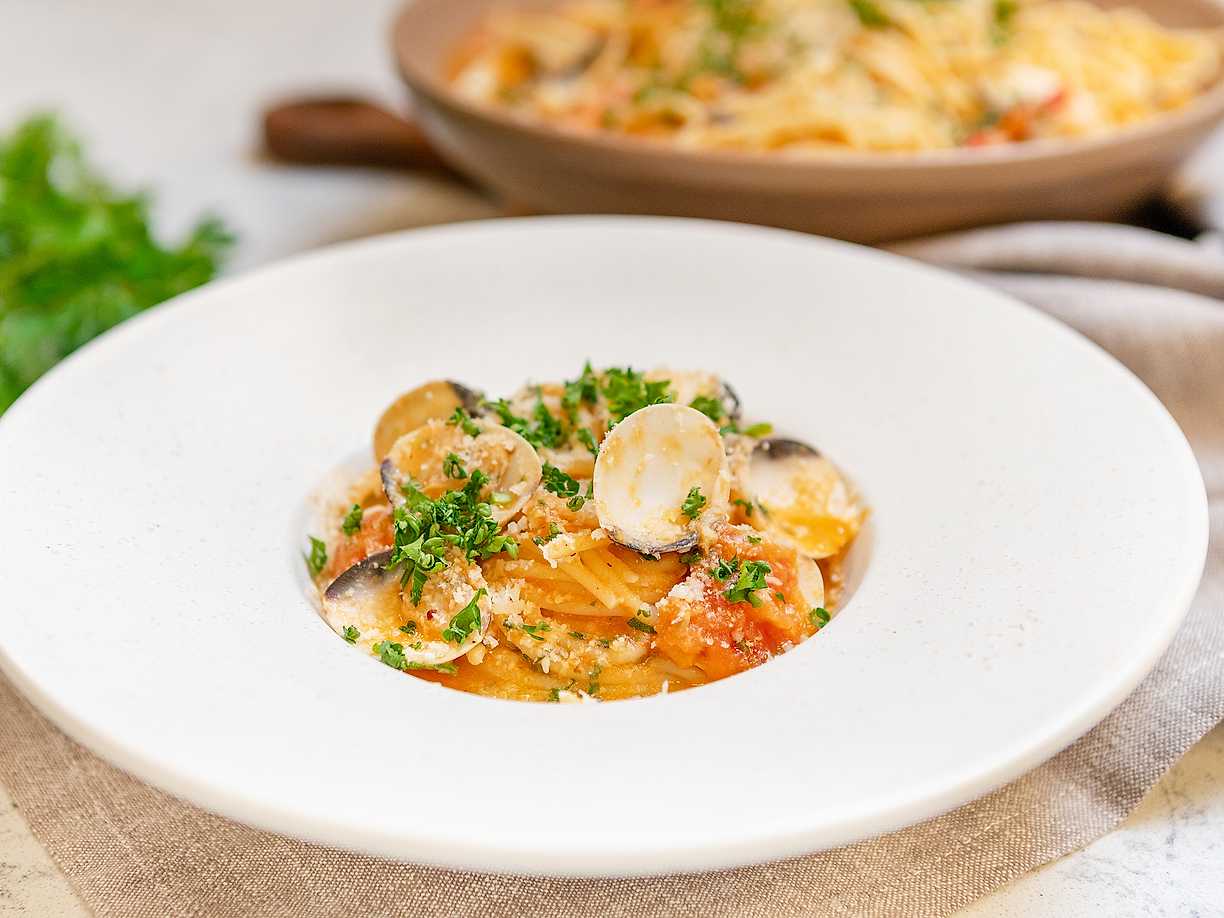 Spaghetti vongole med vitvinssås