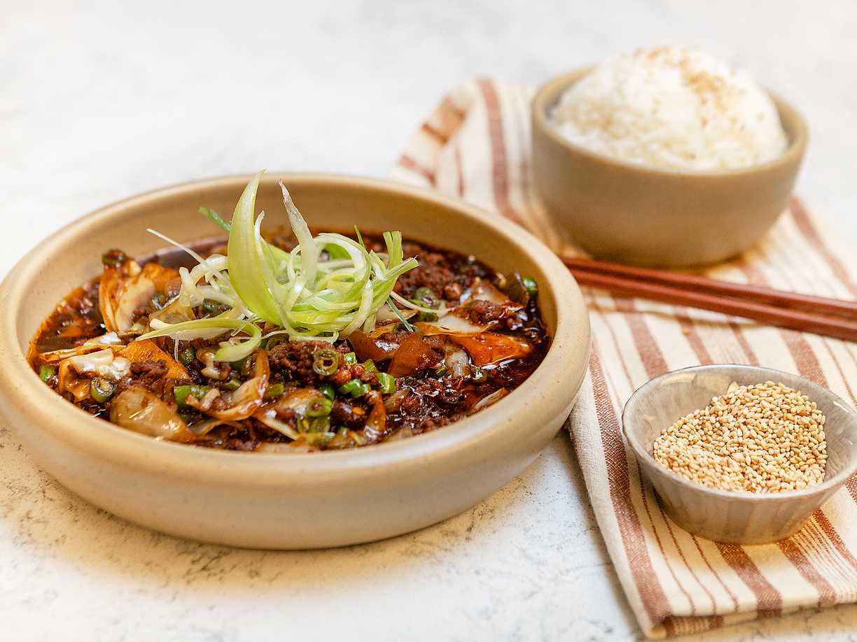 Spicy umamifräs med ris