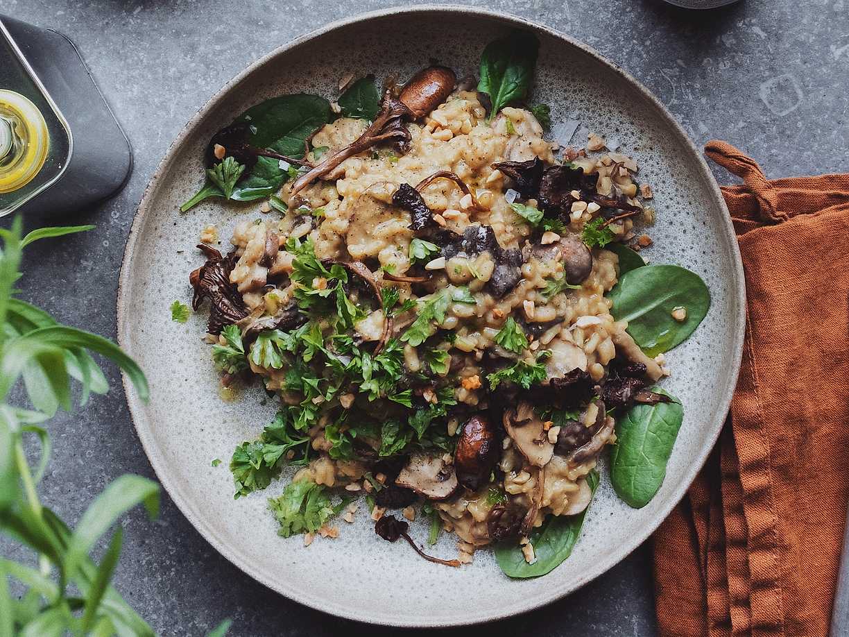 Svamprisotto med färska örter och mandel Köket.se