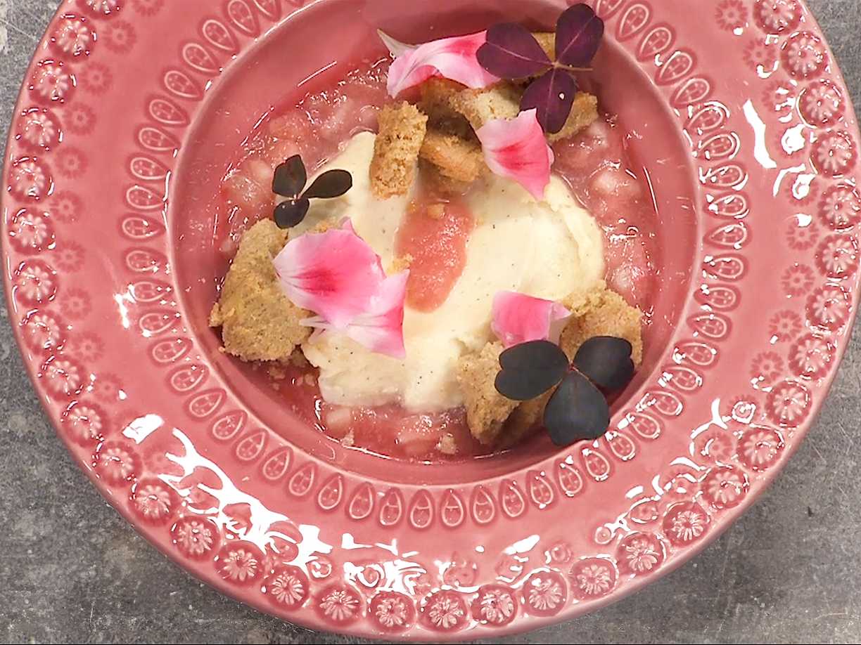 Vispad vaniljpannacotta med rabarberkompott