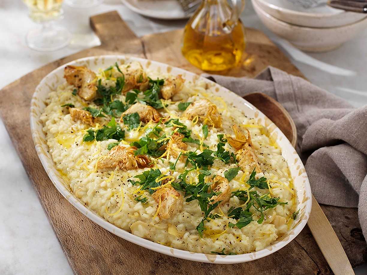 Risotto med citron och friterade kronärtskockor