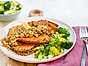 Aubergineschnitzel med agrodolce och vitlöksstekt broccoli