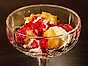 Cheesecakeglass med jordgubbssås och havreflarn