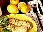 Crêpes med citronspetsad räkfyllning