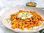 Egen pasta i tomat- och saffransås med burrata