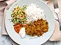 Kikärtsplättar med curry, chutney och ris