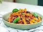 Pasta med köttfärs- och auberginesås