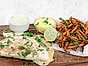 Quesadillas med gul chilisås och morotspommes