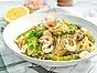 Räkpasta med sparris, citron och dill