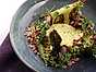 Rostad broccoli med rödlök, mandlar och bearnaise