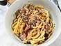 Spaghetti Carbonara med lufttorkad griskind