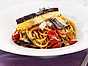 Spaghetti med aubergine och tomat