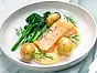 Ugnsbakad lax med hollandaise på brynt smör