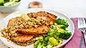 Aubergineschnitzel med agrodolce och vitlöksstekt broccoli